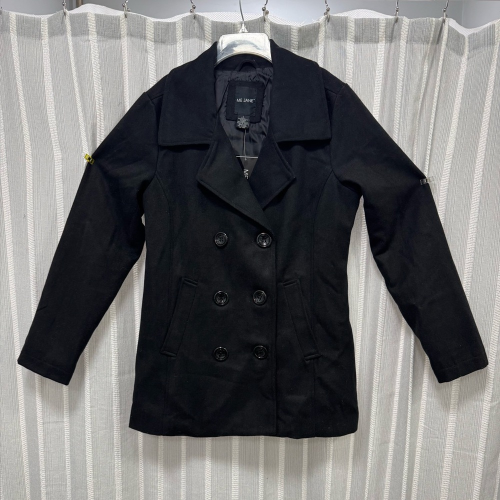 Women's Black Double-Breasted Coat by ME JANE Size L NWT